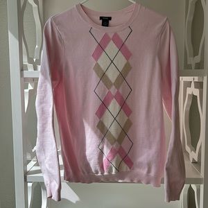 Vintage Izod Argyle Cotton Pullover Crewneck Preppy  Light Pink Sweater Size L